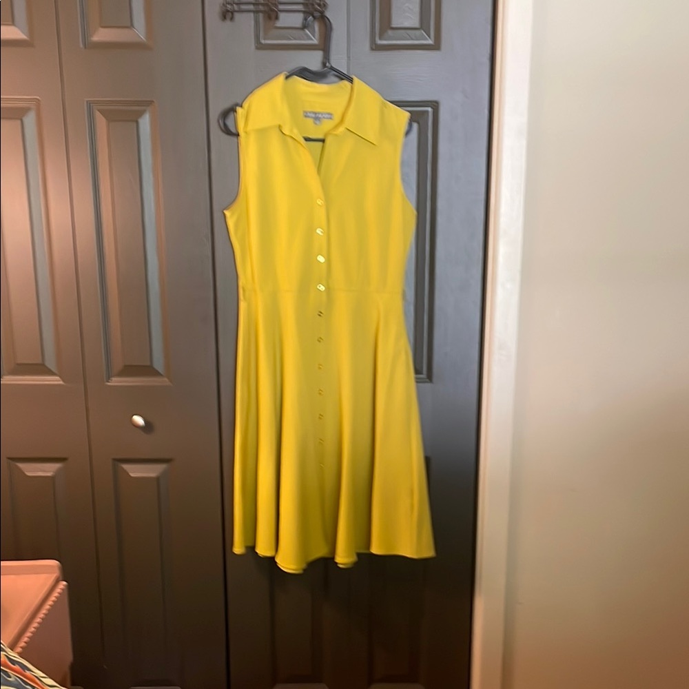 Sharagano Yellow Sleeveless A-Line Midi Dress